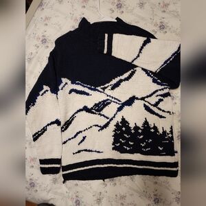 Vintage Liz Claiborne Mountain‑Scene Knit Sweater abstract sm